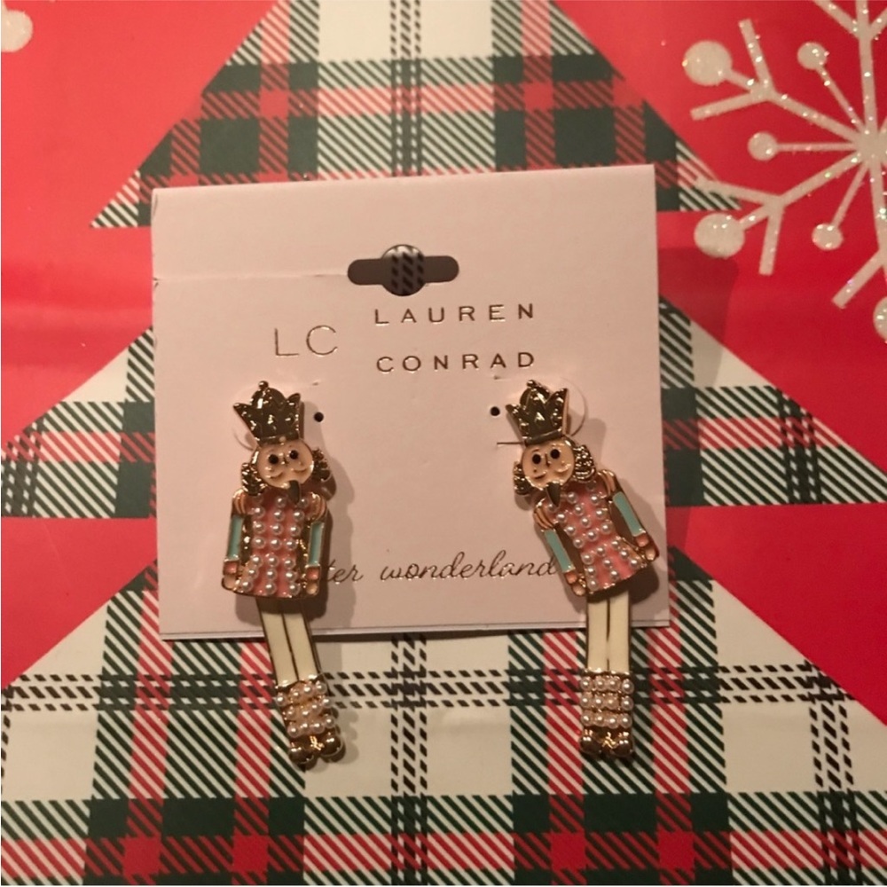 Pink nutcracker earrings LC Lauren Conrad pastel pink Christmas earrings